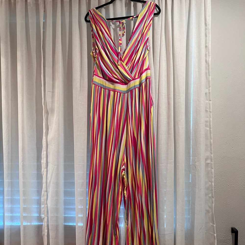 Torrid size 2 pink striped jersey wide leg jumpsuit